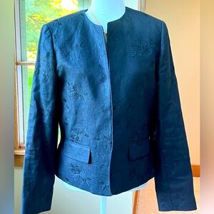 Elegant Black 🖤 Beautifully Tailored Linen Floral 🖤Women's Jacket Blazer 12